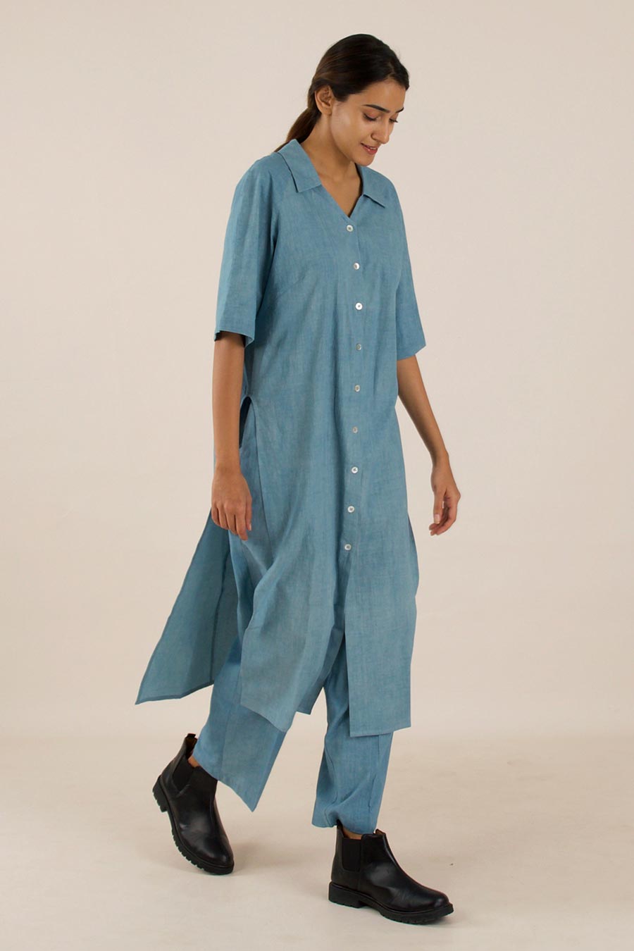 Blue Cotton Long Shirt