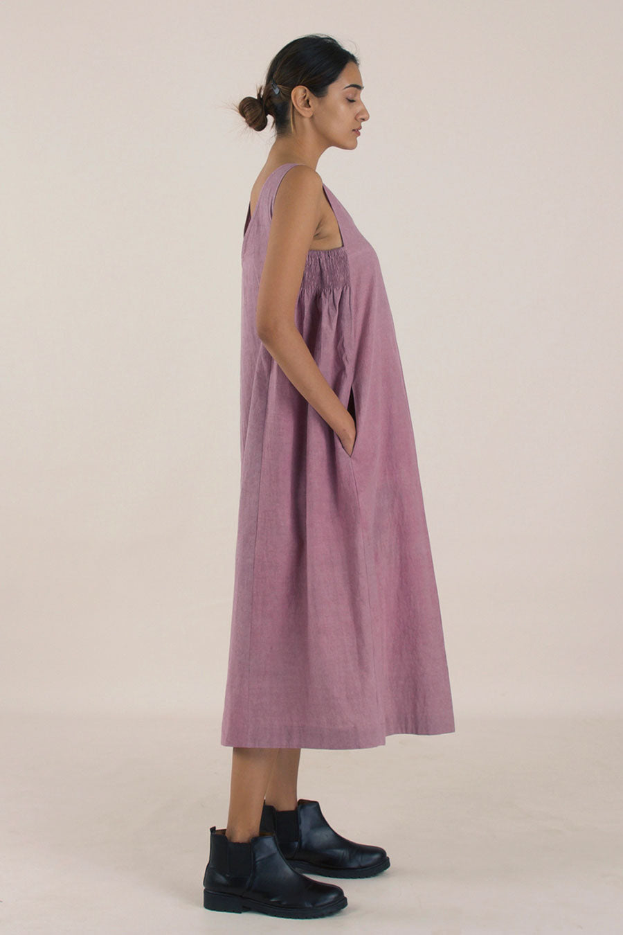 Purple Cotton Smocked Kalidaar Dress