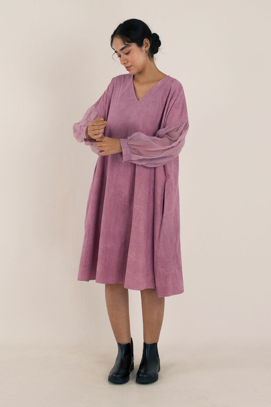 Purple Cotton Midi Dress