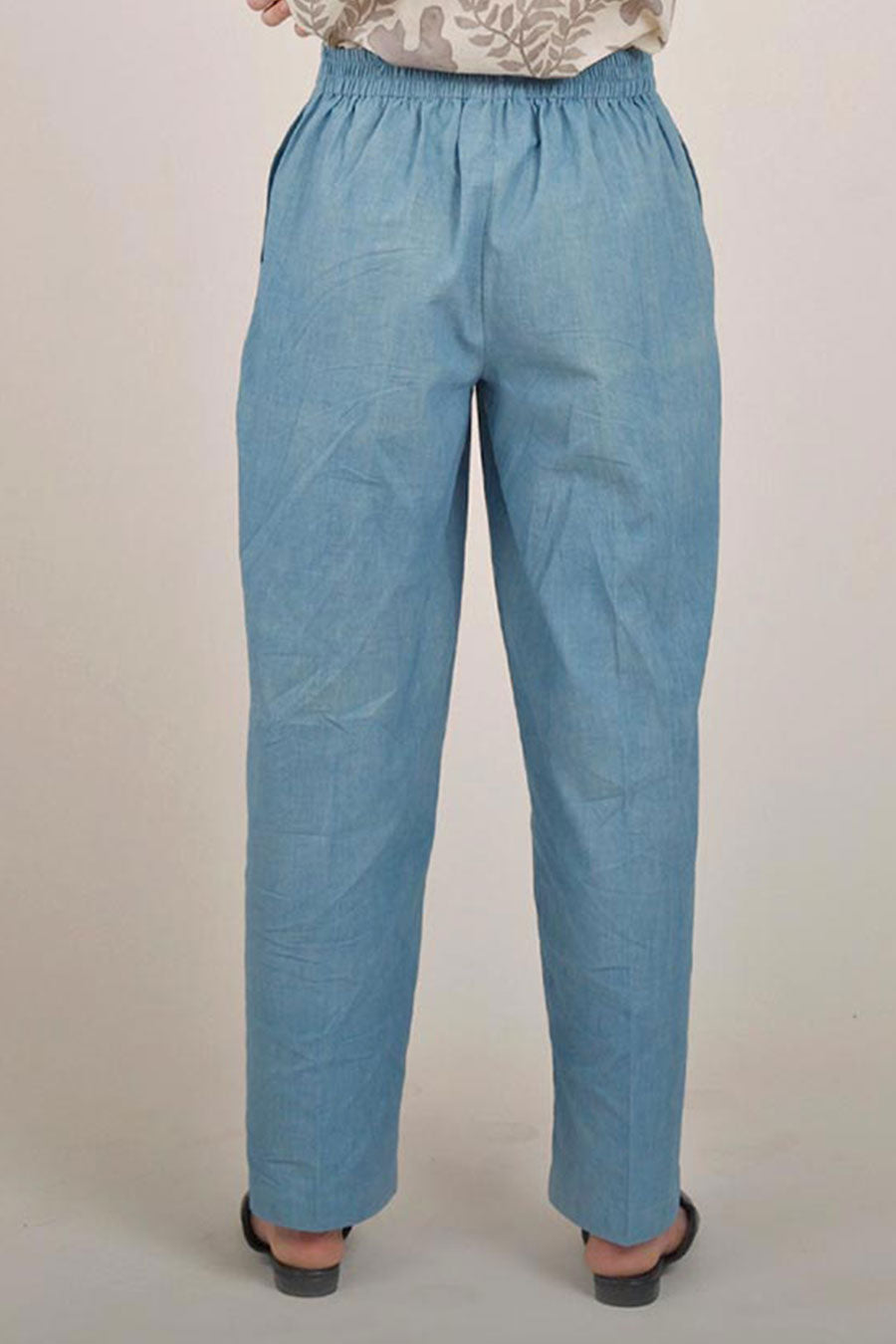 Blue Cotton Straight Pants