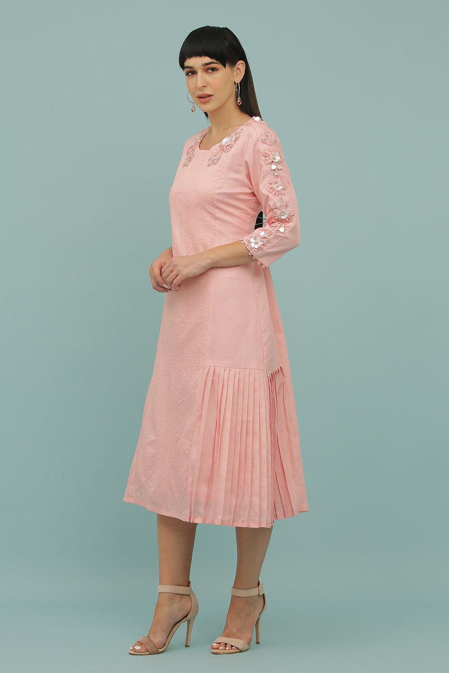 Pink A-Line Embroidered Dress