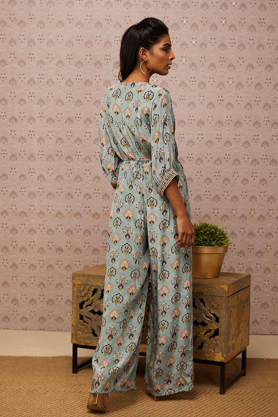 Sarouk Printed Overlap Jumpsuit With Belt