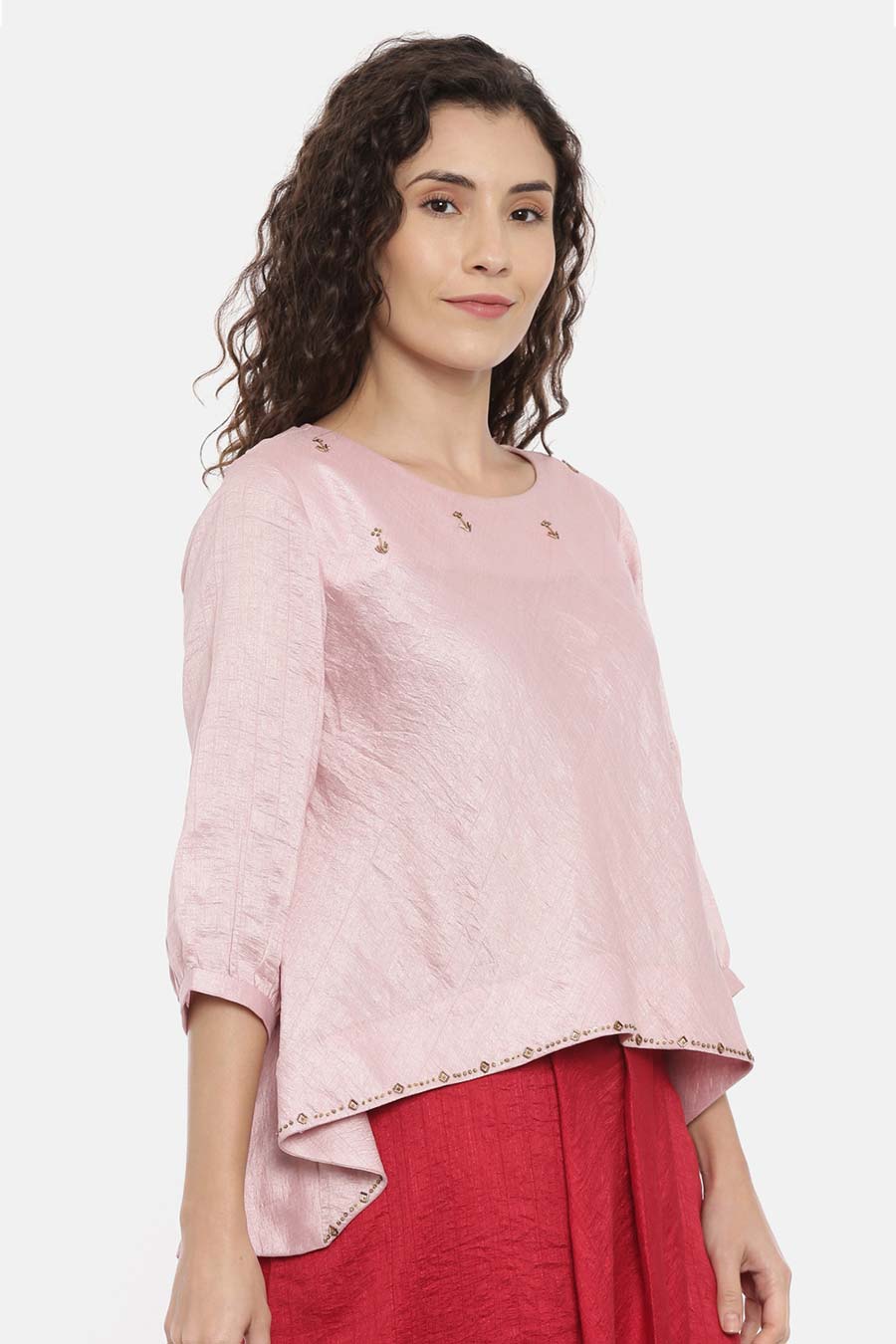 Pink Embroideried Crushed Silk Top