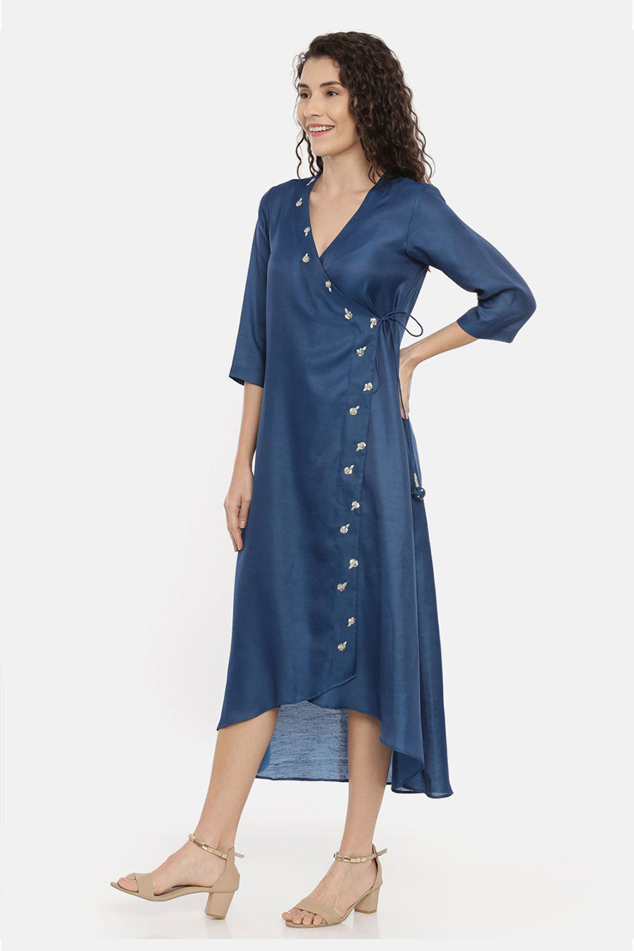 Blue Embroidered Wrap Dress