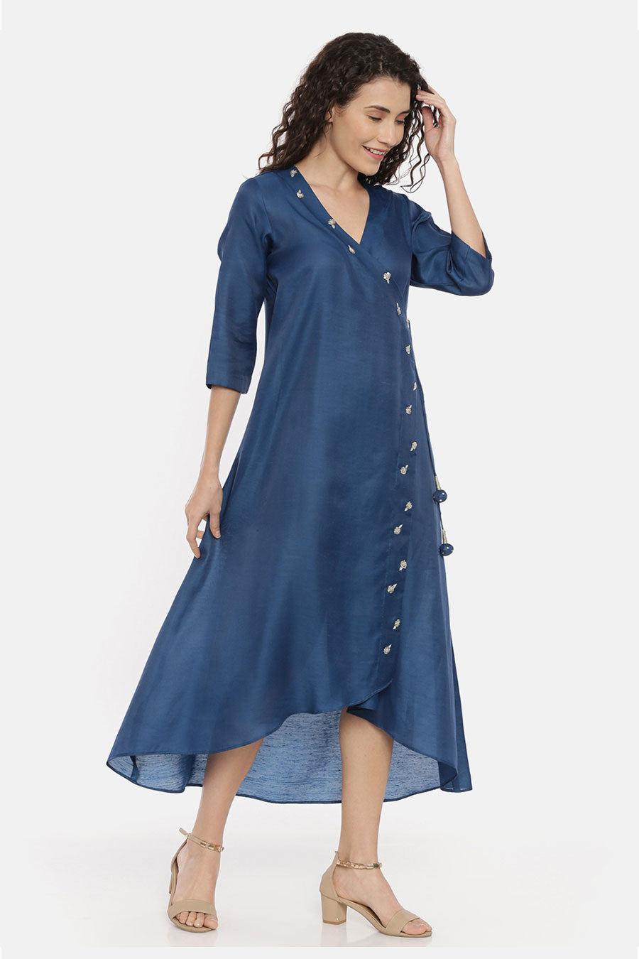 Blue Embroidered Wrap Dress