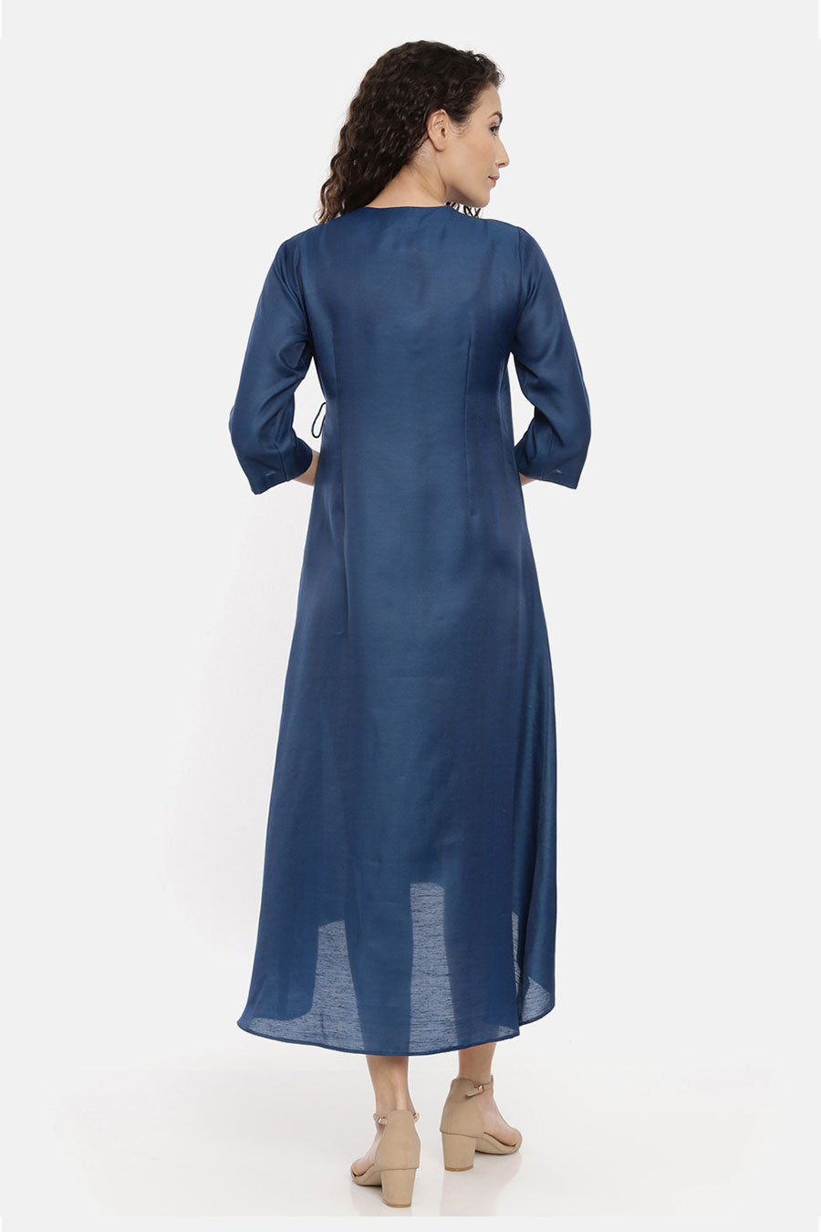 Blue Embroidered Wrap Dress