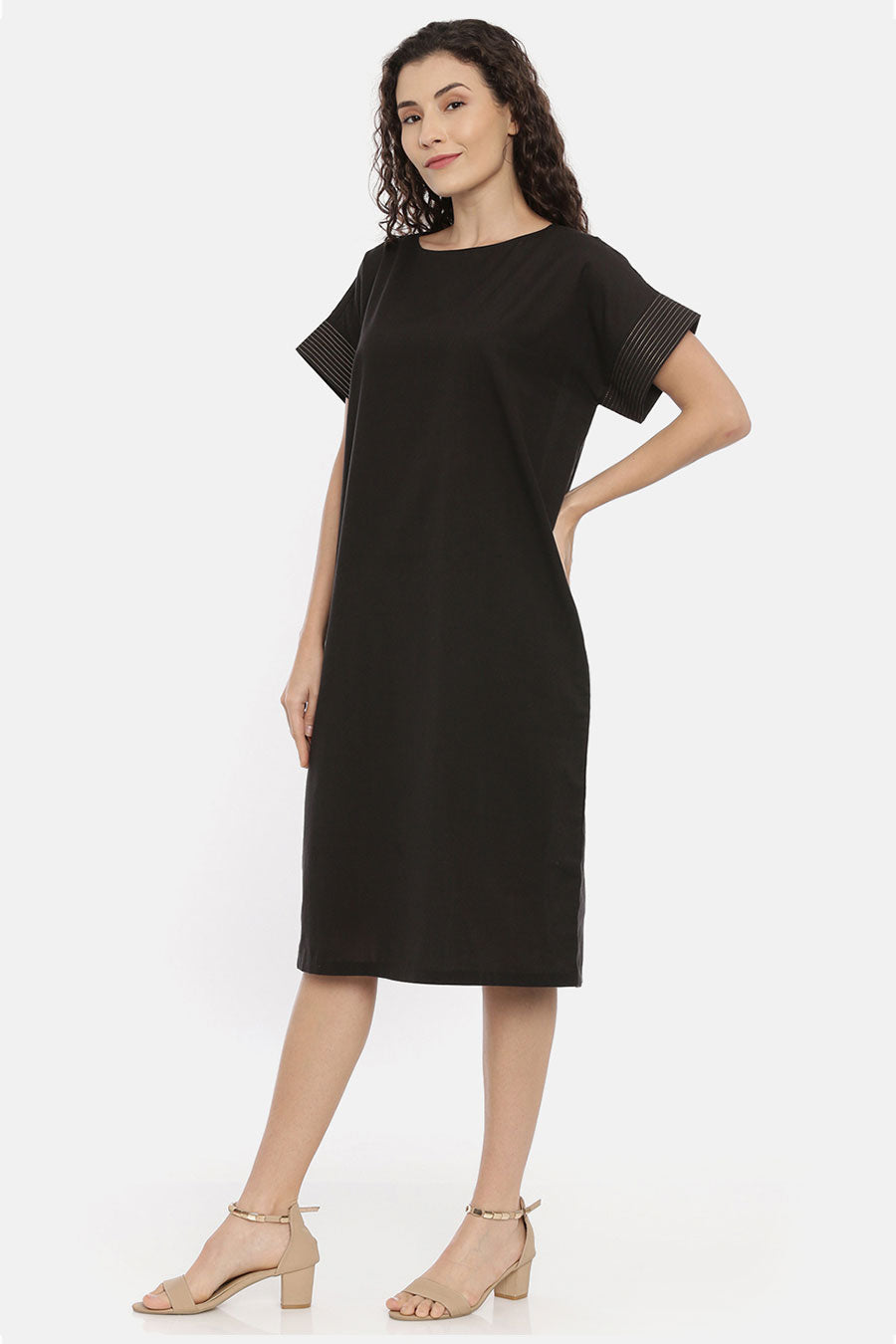 Black Straight Cut Embroidered Dress