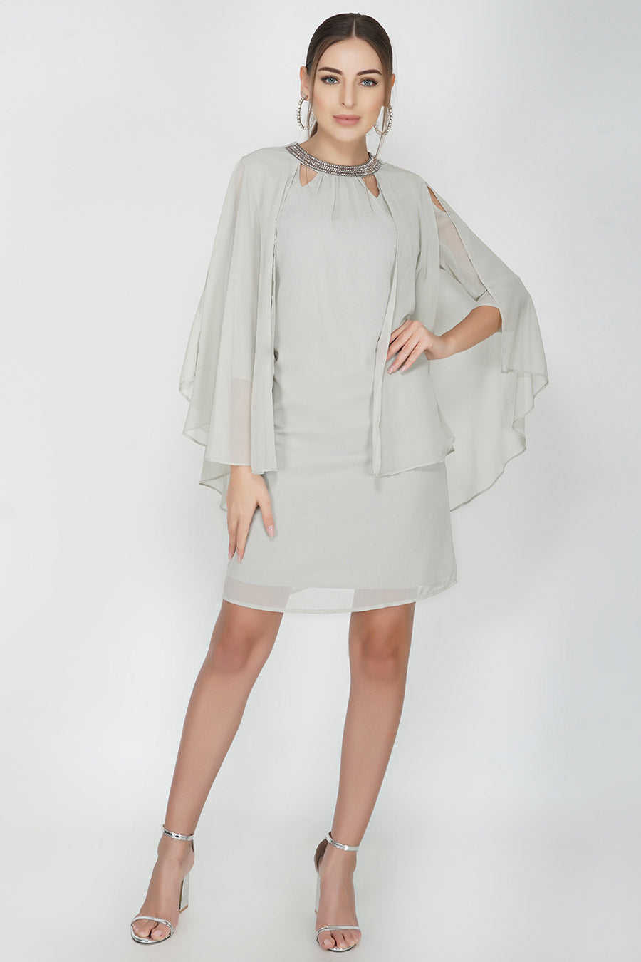 Necklace Embroidered Grey Cape Dress