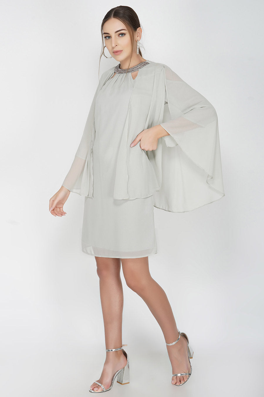 Necklace Embroidered Grey Cape Dress