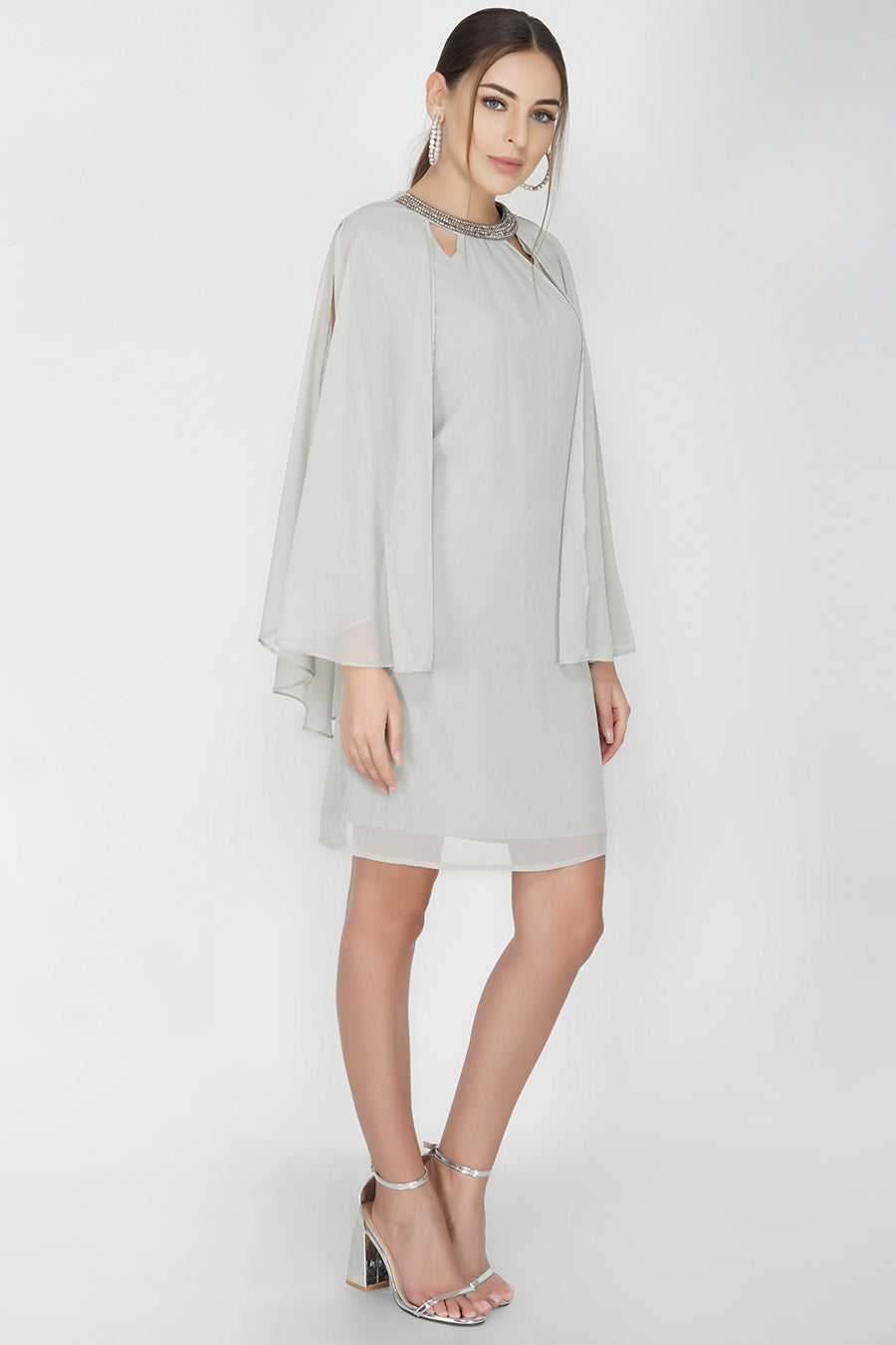 Necklace Embroidered Grey Cape Dress