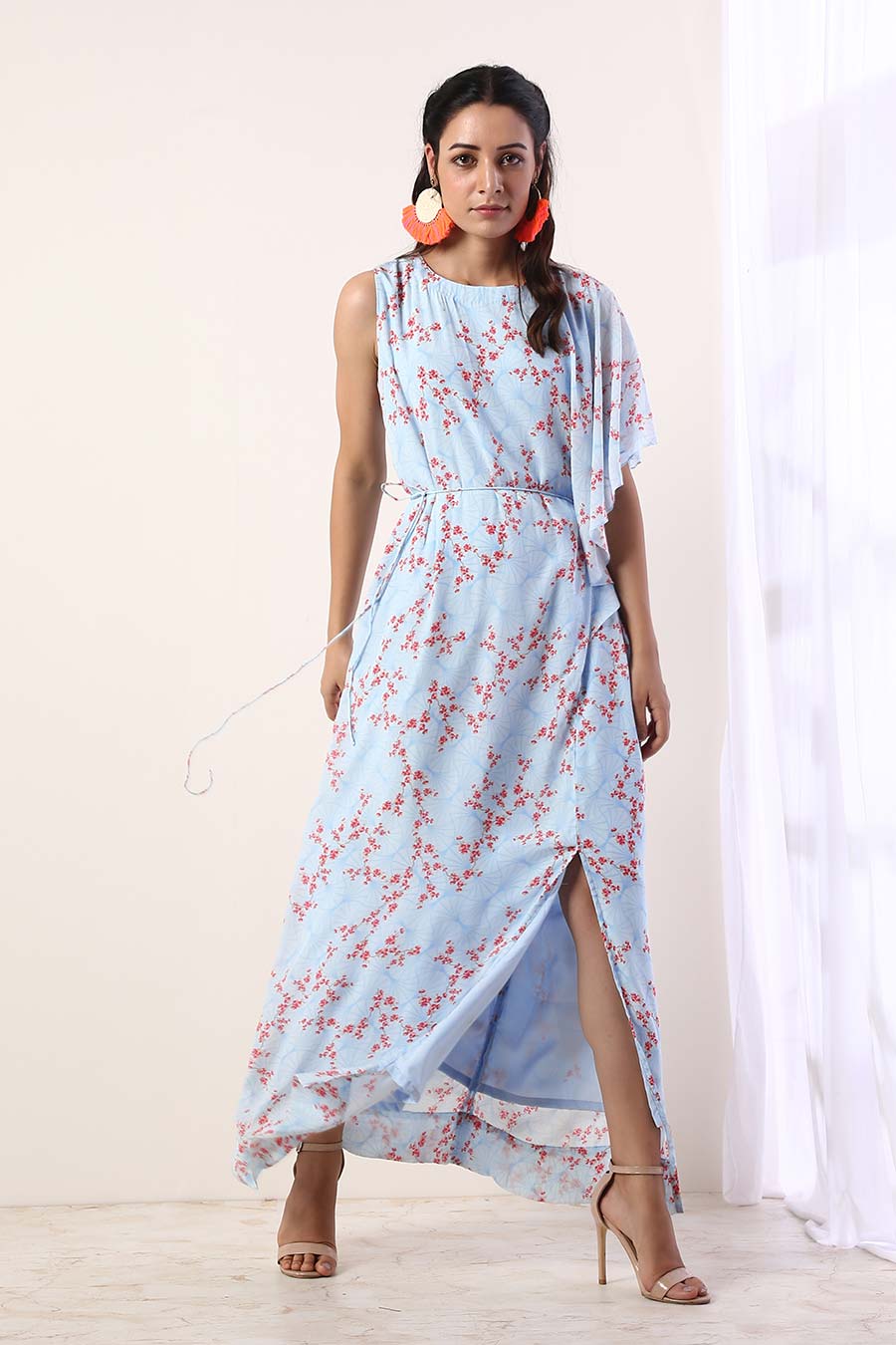 Sky Blue Printed Long Dress
