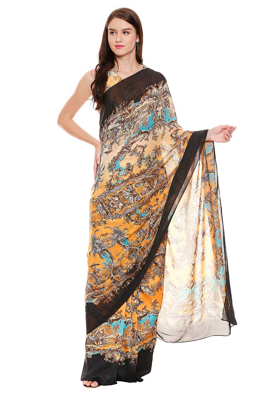 Printed Pre-Stitched Saree With Blouse