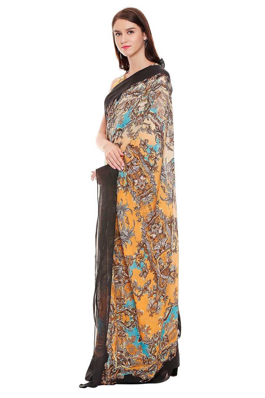 Printed Pre-Stitched Saree With Blouse