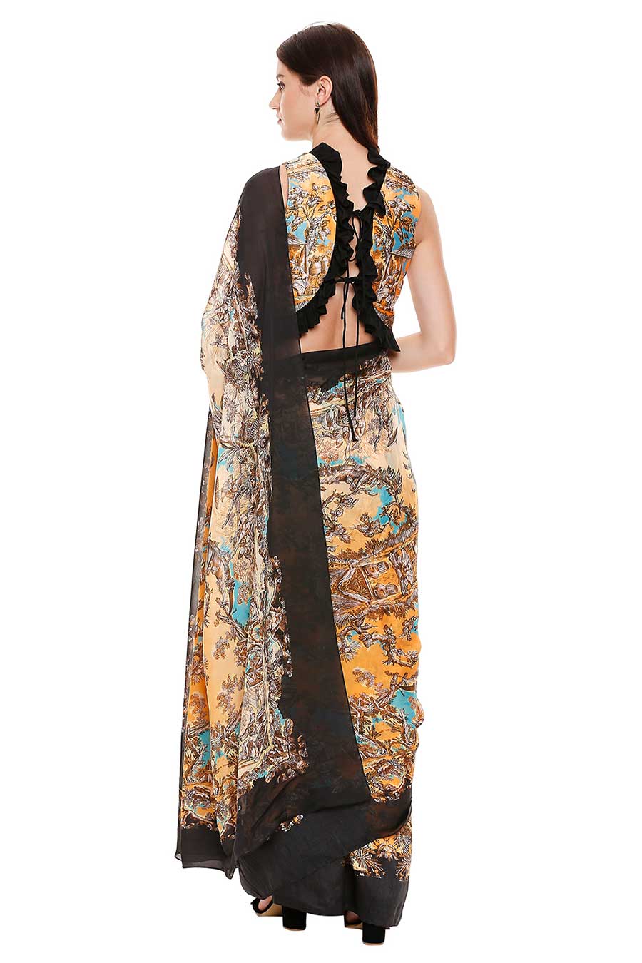 Printed Pre-Stitched Saree With Blouse