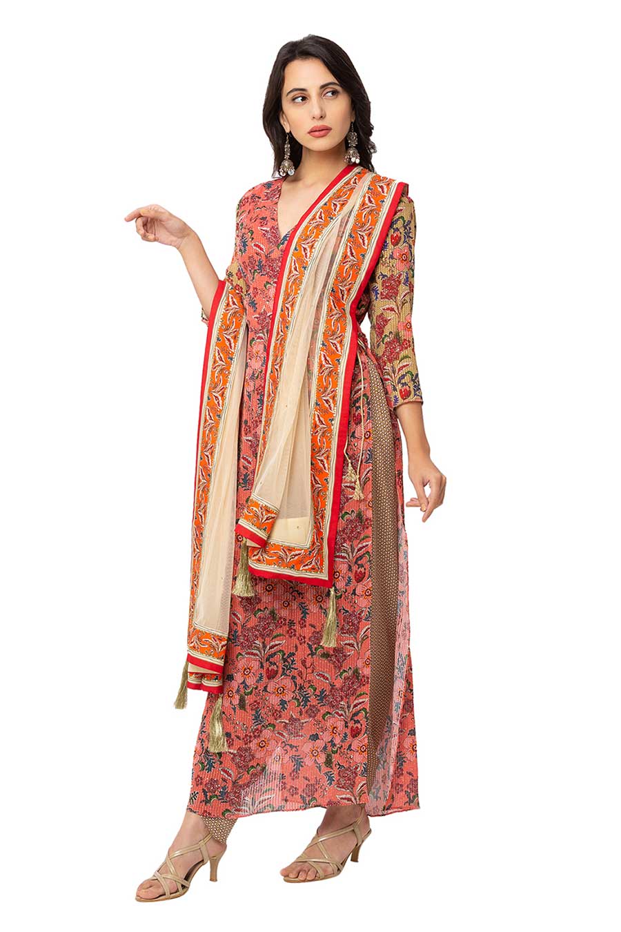 Red Overlap Kurta Set With Dupatta